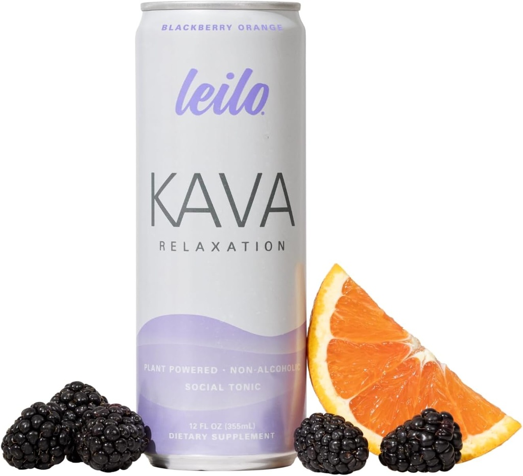 LEILO | Kava Powered Sparkling Relaxation Drink | BlackBerry Orange 12-Pack – Non-ALC Calming Beverage | 12 fl oz Cans (Pack of 12) 2