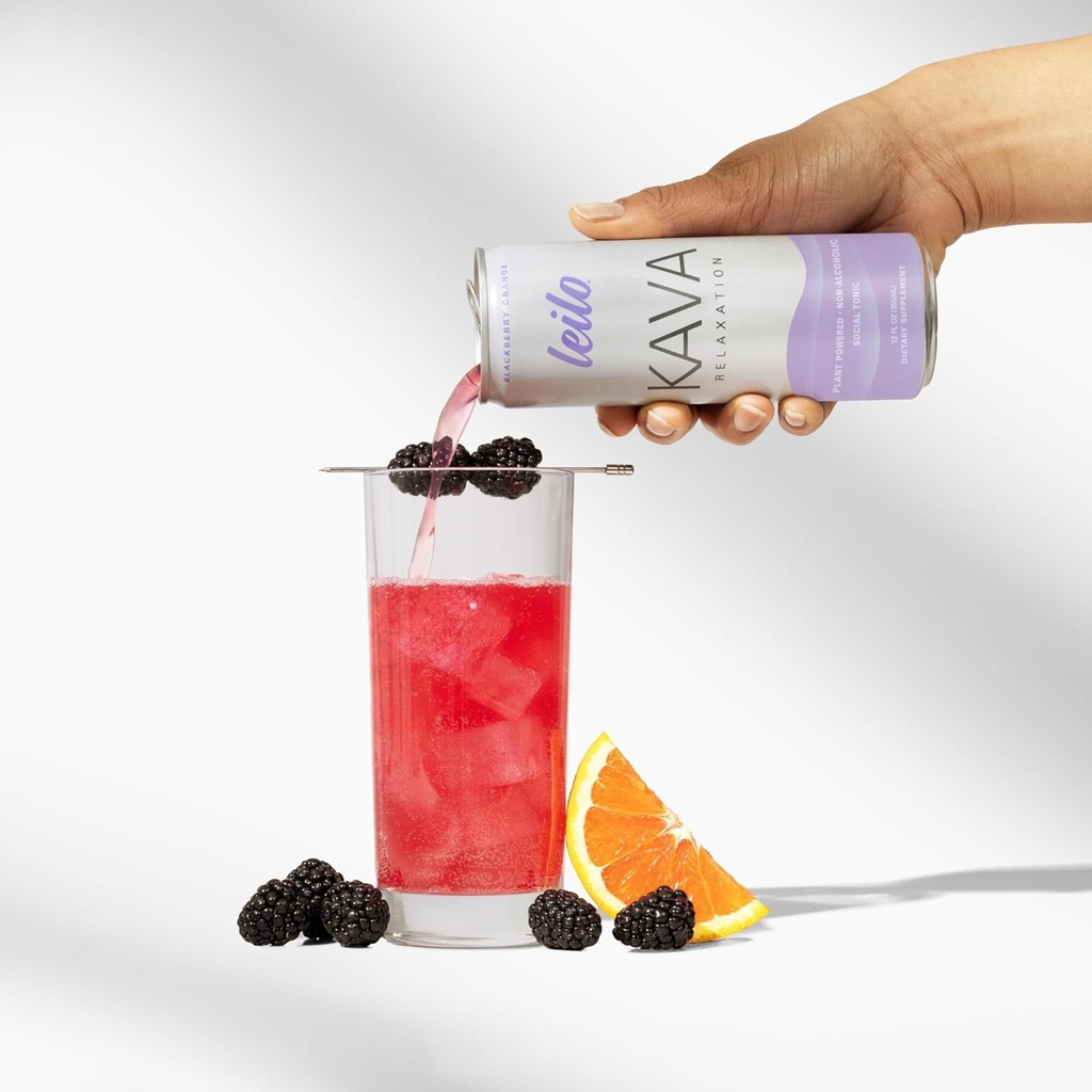 LEILO | Kava Powered Sparkling Relaxation Drink | BlackBerry Orange 12-Pack – Non-ALC Calming Beverage | 12 fl oz Cans (Pack of 12) 3