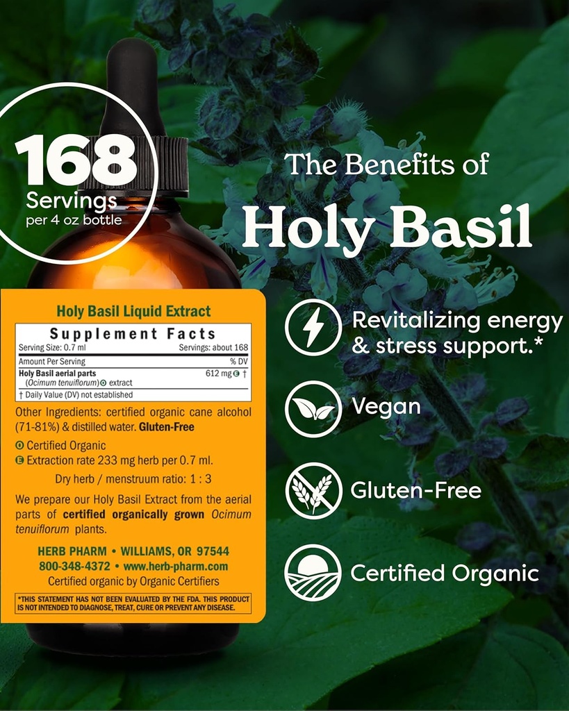 Herb Pharm Certified Organic Holy (Tulsi) Liquid Extract for Energy and Vitality basil, 4 Fl Oz 3
