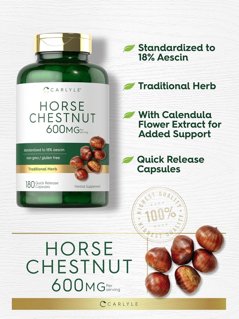 Carlyle Horse Chestnut Extract | 600mg | 180 Capsules | Herbal Supplement | Non-GMO, Gluten Free 5