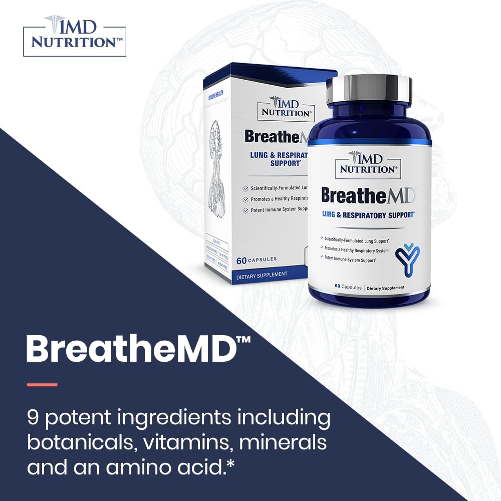 1MD Nutrition BreatheMD | Lung and Respiratory Support Supplement | Promotes a Healthy Immune System | with Elderberry, Chromium, and NAC | 60 Ct. 5