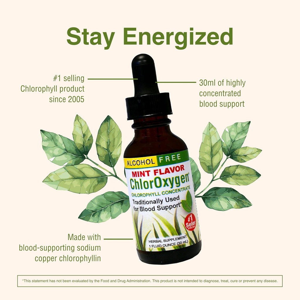 Herbs Etc. ChlorOxygen Chlorophyll Concentrate - Highly-Concentrated Energy Support - Aids Healthy Blood Circulation - Natural Vitality Support - Alcohol-Free - 1 fl oz, Mint (About 66 Servings) 5