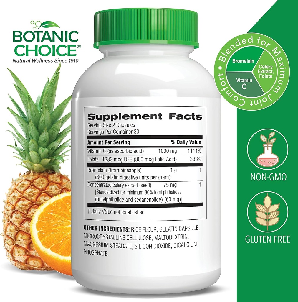 Botanic Choice Uric Acid Complex Supplement - Foot Joint Support-Help Soothe Discomfort with Celery Seed & Bromelain -Gluten Free, Non-GMO, 60 Caps 3
