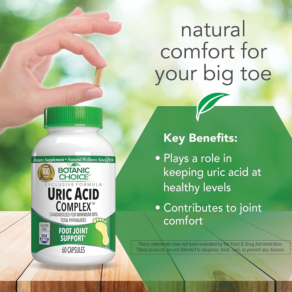 Botanic Choice Uric Acid Complex Supplement - Foot Joint Support-Help Soothe Discomfort with Celery Seed & Bromelain -Gluten Free, Non-GMO, 60 Caps 5