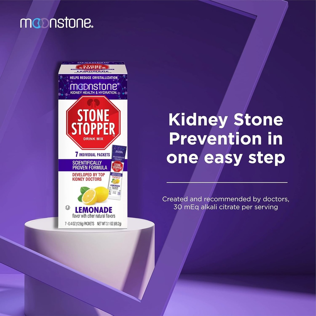 Moonstone Kidney Stone Stopper Drink Mix Lemonade Flavor, Outperforms Chanca Piedra & Kidney Support Supplements, Developed by Urologists to Prevent Kidney Stones and Improve Hydration, 7 Day Supply 3