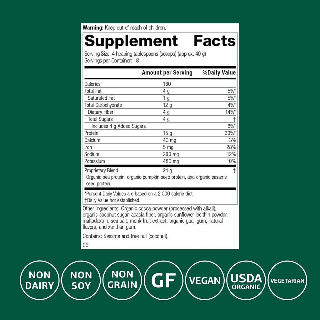 Standard Process Veg-E Complete Pro - Organic, Plant-Based Protein Powder for Muscle Building & Recovery - Supports Hair, Skin & Nails - Vegan & Gluten-Free - Chocolate, 18 Servings 3