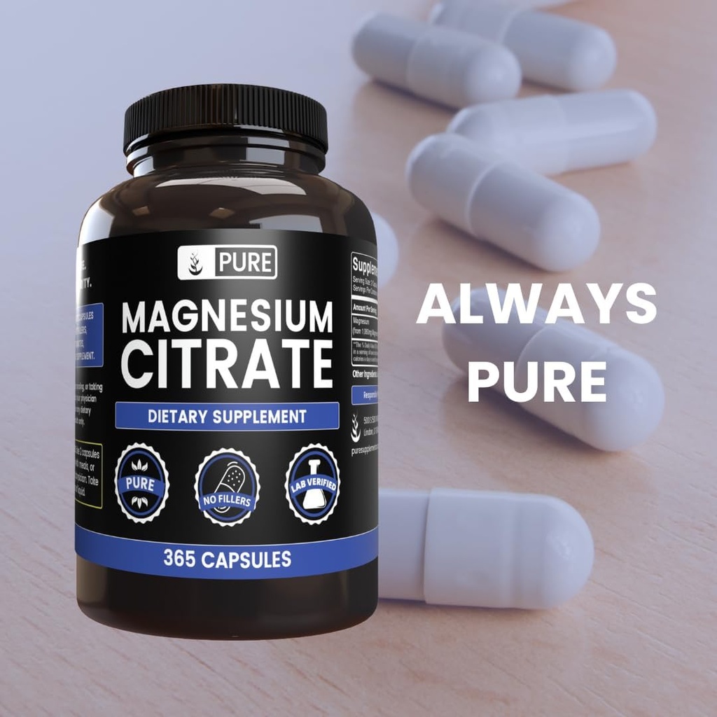 Pure Original Ingredients Magnesium Citrate (365 Capsules) No Magnesium Or Rice Fillers, Always Pure, Lab Verified 6