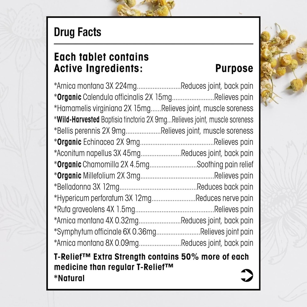 T-Relief Extra Strength Pain Relief Arnica +12 Natural Relieving Actives for Back Pain Joint Soreness Muscle Aches & Stiffness, Whole Body Fast-Acting Relief for Women & Men - 100 Tablets 3