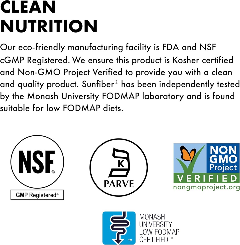 BlueBonnet Nutrition Sunfiber – 6 g of Plant Based Prebiotic Soluble Fiber – Supports Digestive Health* - Instant Dissolve – Non-GMO, Vegan, Kosher, Low-FODMAP – Unflavored, 7.4 OZ, 30 Servings 6
