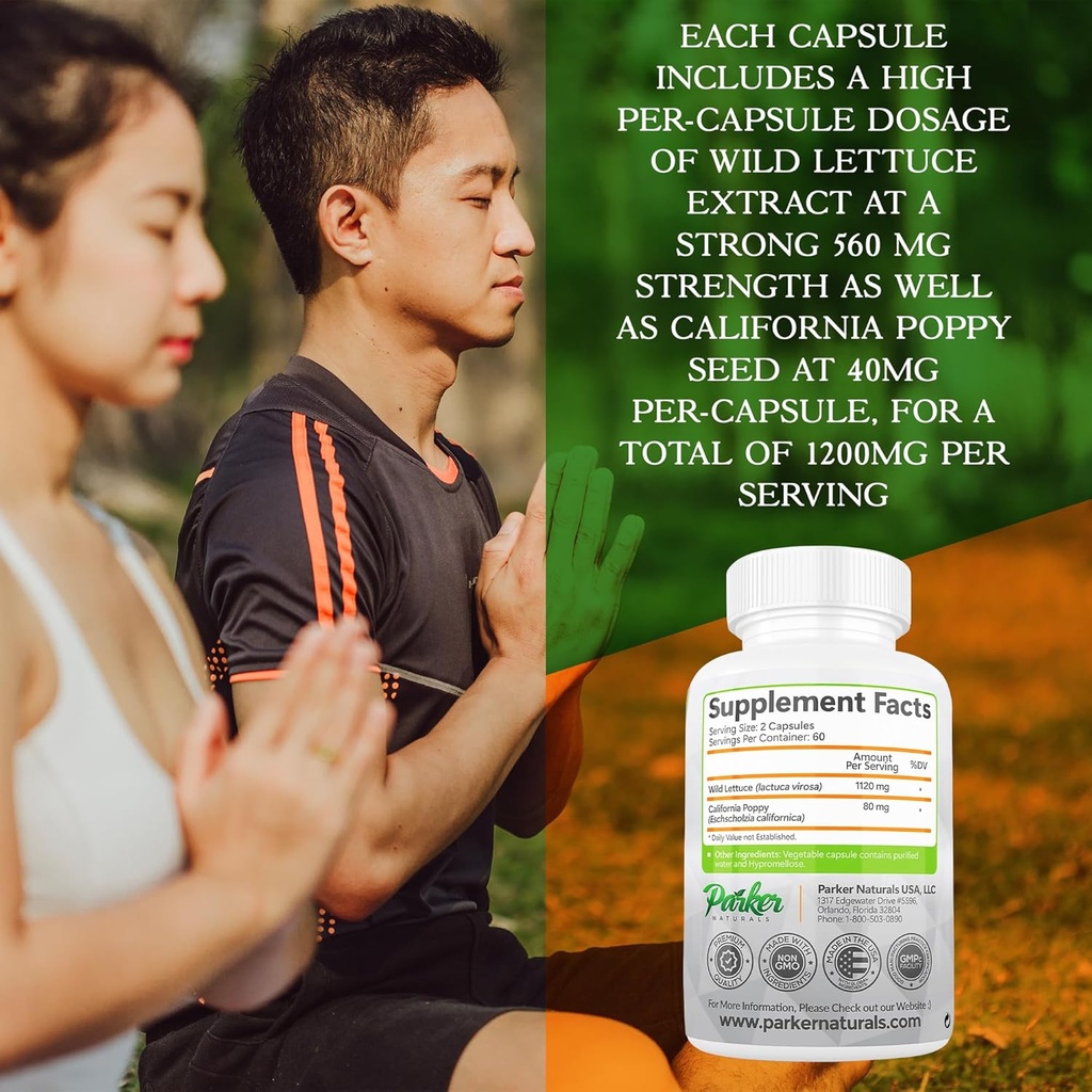 Parker Naturals Wild Lettuce Extract & California Poppy Seed Supplement, 2 Way Premium Strength Herbal Supplement for Healthy Sleep & Relief Support, 120 Capsules 4