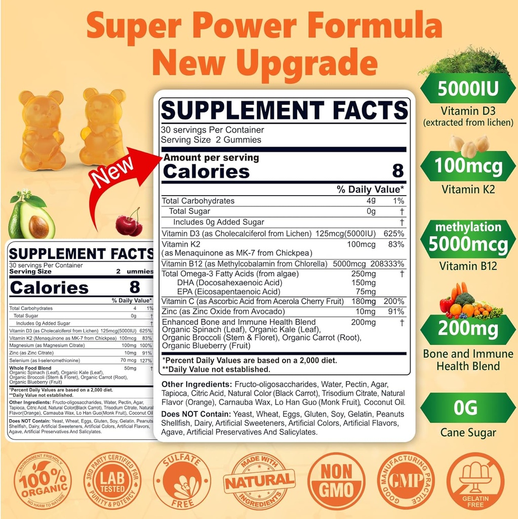 Bee Pollen for Breast Growth Organic 1000mg + Organic Plant D3 K2-5X Absorption Than Standard D3K2 4