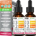 (2 Pack) Organic Vitamin D3 K2 Drops 5000 IU with MCT Oil Omega 3 - Maximum Strength Liquid D3 with No Fillers, Non-GMO for Faster Absorption, Immune Support (Strawberry, 2 Fl Oz) 2