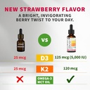 (2 Pack) Organic Vitamin D3 K2 Drops 5000 IU with MCT Oil Omega 3 - Maximum Strength Liquid D3 with No Fillers, Non-GMO for Faster Absorption, Immune Support (Strawberry, 2 Fl Oz) 3