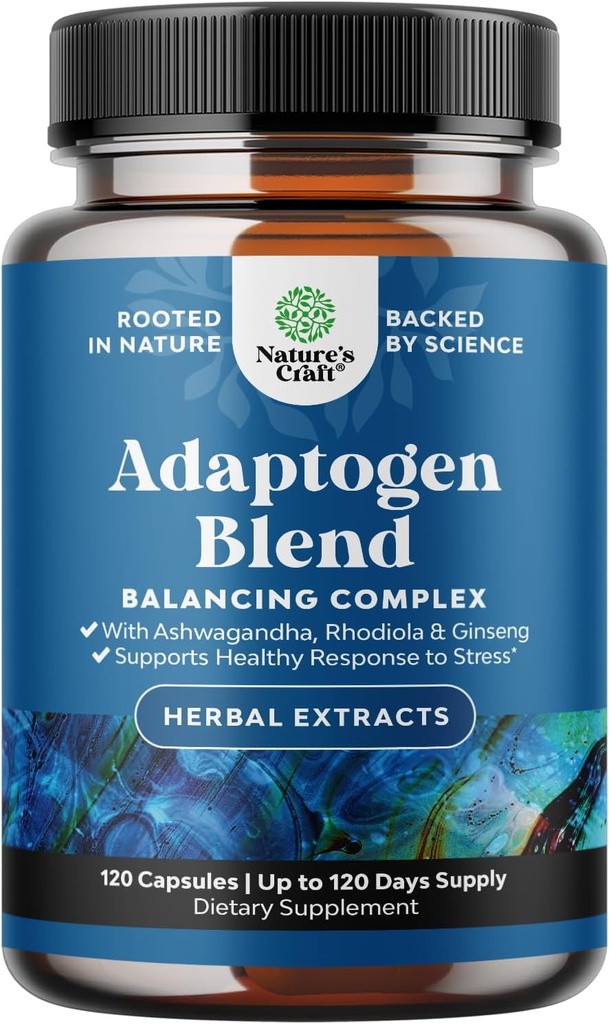 Herbal Adaptogen Mood Support Supplement - Calming Adaptogens Supplement for Stress & Cortisol Management with Ashwagandha Rhodiola Rosea & Maca Root - Vegan Non GMO & Daytime Friendly -120ct 2