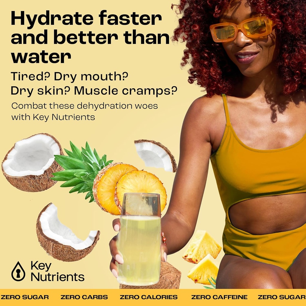 KEY NUTRIENTS Electrolytes Powder Packets - Tropical Pineapple Coconut 40 Pack Hydration Packets - Travel Hydration Powder - No Sugar, No Calories, Gluten Free Keto Electrolytes Powder - Made in USA 3