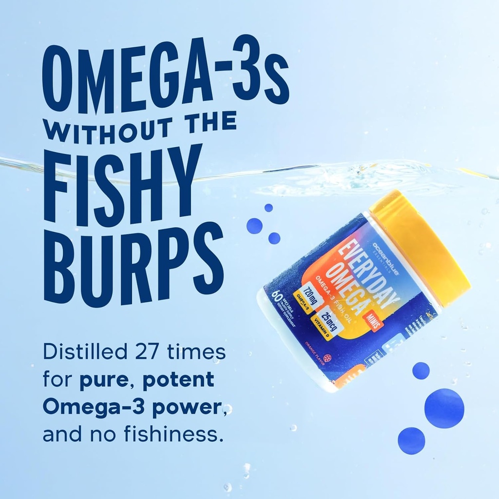Oceanblue Omega-3 Supplement for Women | Burpless Fish Oil 720mg with Vitamin D3 | Small Pills Easy to Swallow Mini Softgels | Heart Immune Support Orange Flavor (60 Count Minicap) 6