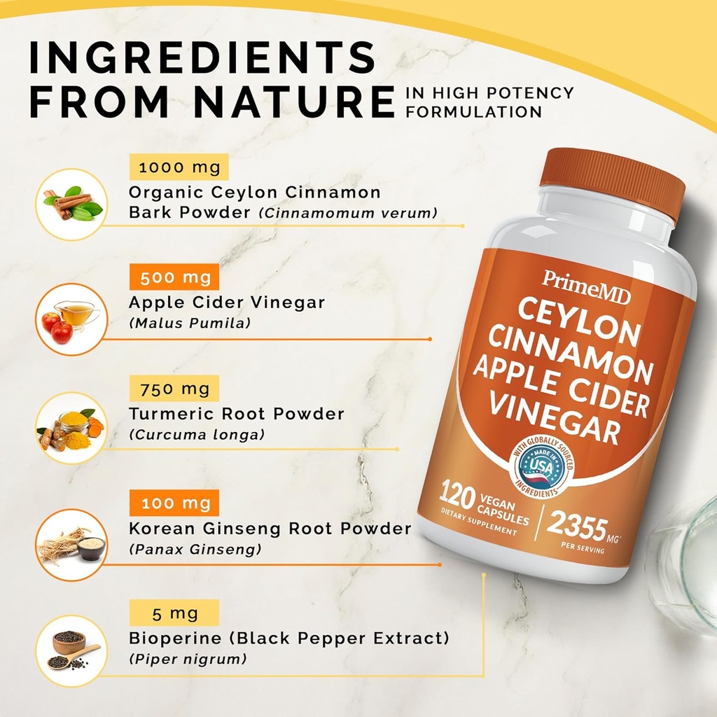 5-in-1 Ceylon Cinnamon w Apple Cider Vinegar, Turmeric, & Ginseng Root (120ct) & 6-in-1 Maca Root Ashwagandha w DHEA & Black Pepper Fruit (120ct) Bundle - Energy, Mood, & Immune Support Supplement 3