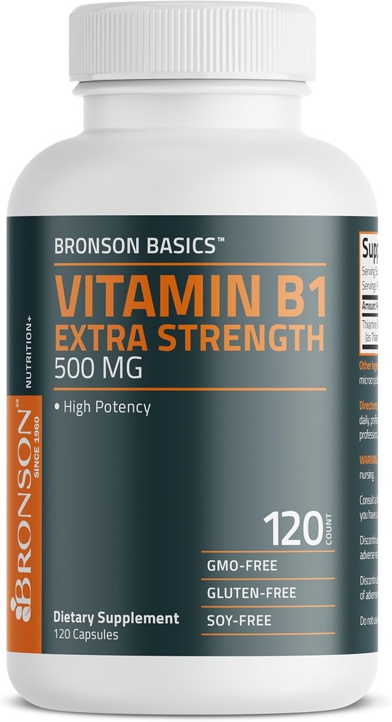 Bronson Vitamin B1 Extra Strength 500 MG High Potency Non-GMO, 120 Capsules 6