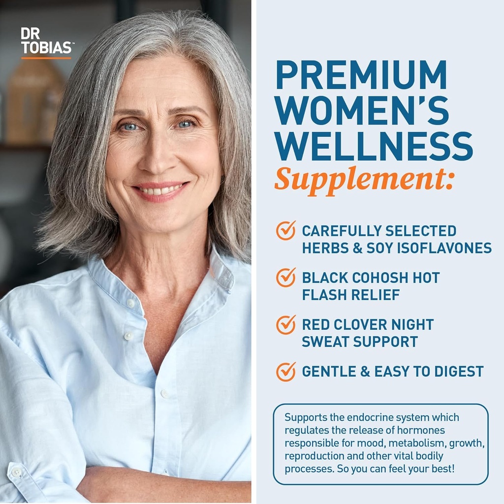 Dr. Tobias Menopause Relief with Black Cohosh, Soy Isoflavones, Don Quai, Hot Flash & Night Sweats Relief for Women, Non-GMO Menopause Supplements for Women, 60 Capsules, 30 Servings 5
