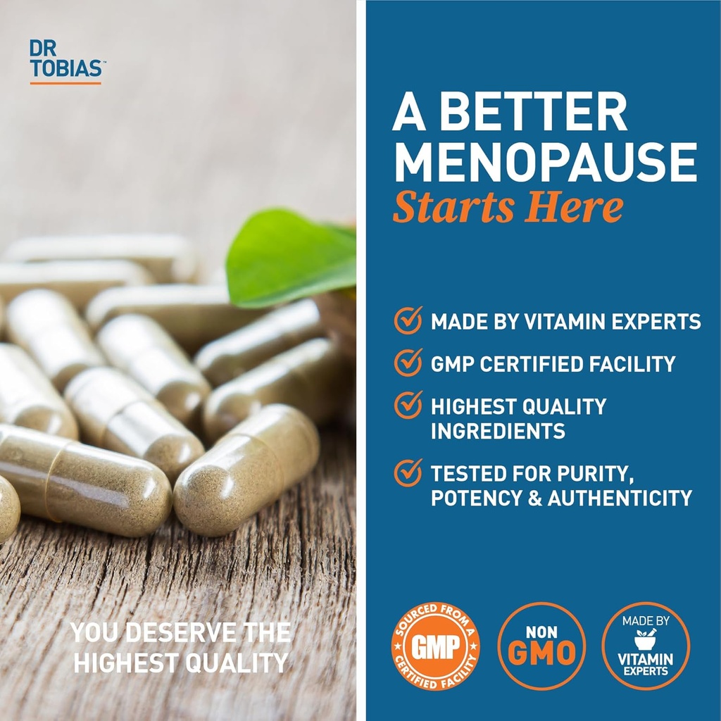 Dr. Tobias Menopause Relief with Black Cohosh, Soy Isoflavones, Don Quai, Hot Flash & Night Sweats Relief for Women, Non-GMO Menopause Supplements for Women, 60 Capsules, 30 Servings 6