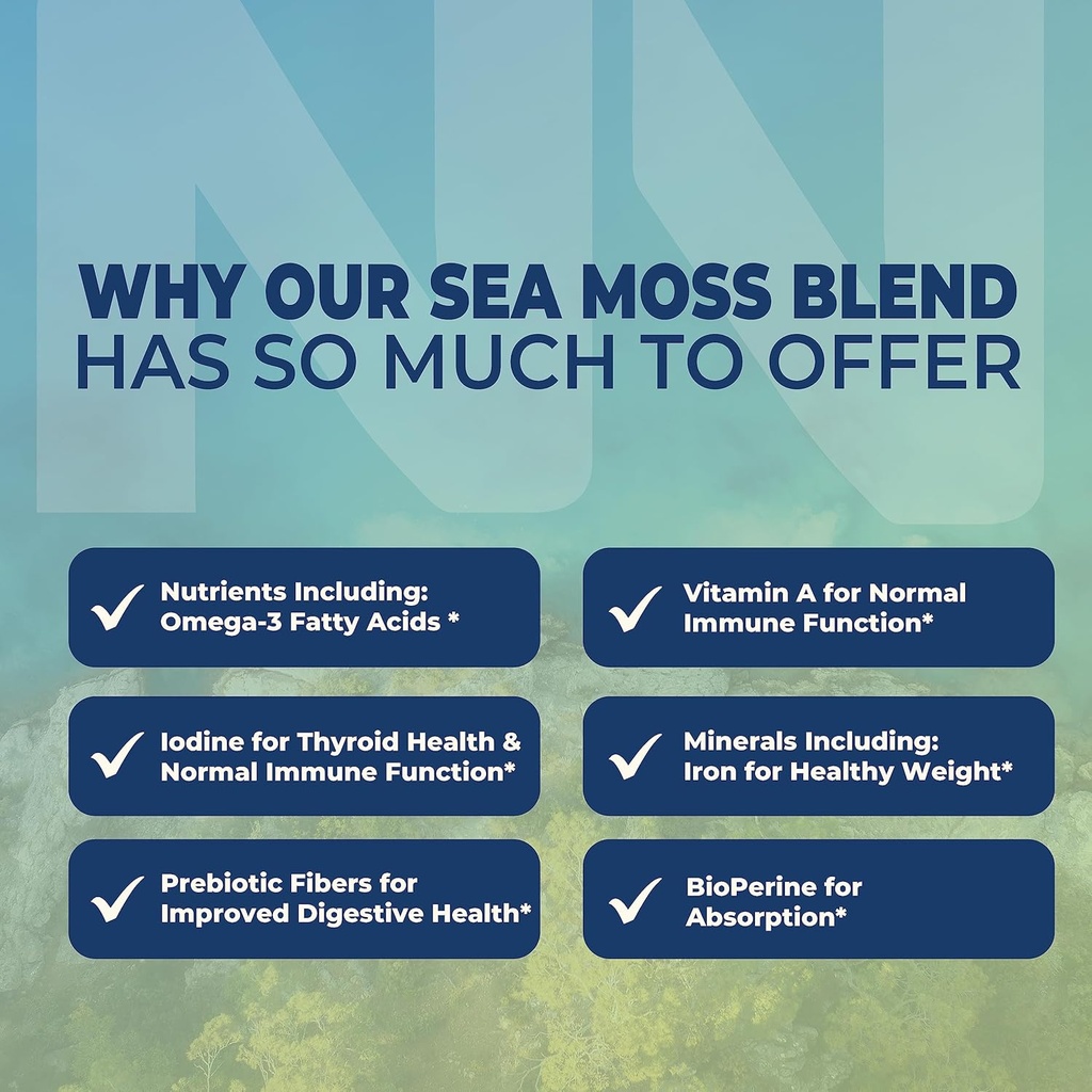 Irish Sea Moss Capsules | with Organic Irish Moss, 300mg Burdock Root & 500mg Bladderwrack Powder | 45-Day Supply | 1300mg Complex | Provides Iodine for Thyroid & Immune Support | 90 Veggie Pills 5