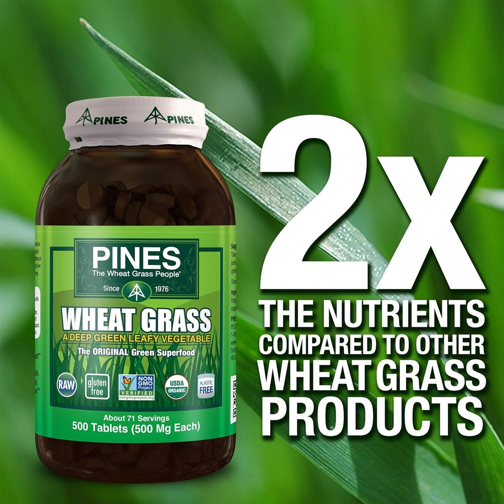 Pines Organic Wheat Grass, 500 Count Tablets 6