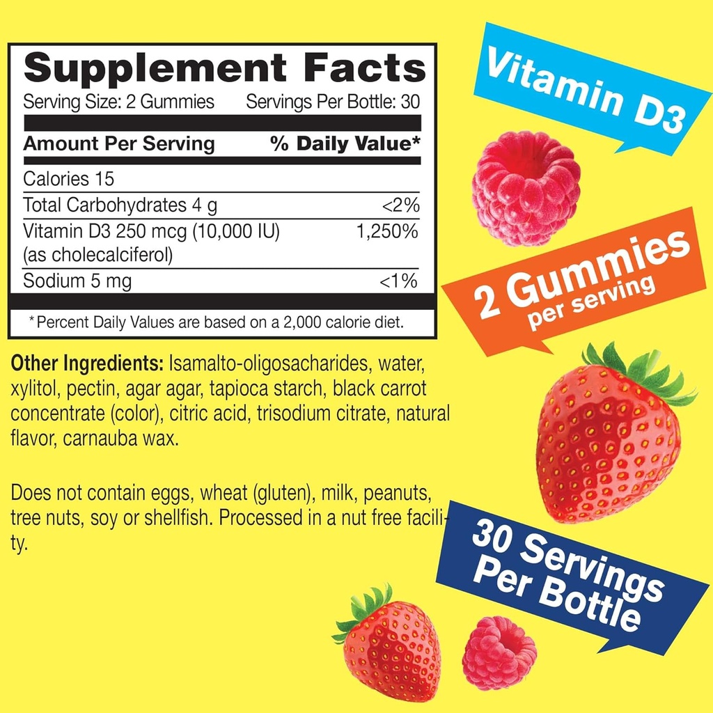 WellYeah Sugar Free Vitamin D3 10000 IU (250mcg) Extra Strength Gummies - Immune Booster, Bone and Teeth Support - Non GMO, Gluten Free, Nut Free, Vegetarian - Natural Sourced Flavors - 60 Gummies (1) 3