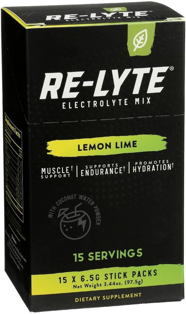 RELYTE Re-Lyte Electrolyte Drink Mix Lemon Lime 15 Servings Packets 3.44 oz. 4