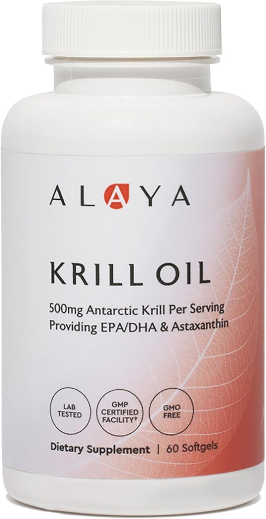 Alaya Naturals - Antarctic Krill Oil 500mg Supplement with Phospholipids, EPA/DHA Omega 3 & Astaxanthin - Non-GMO - PCB Tested Krill Oil - 60 Softgels 2