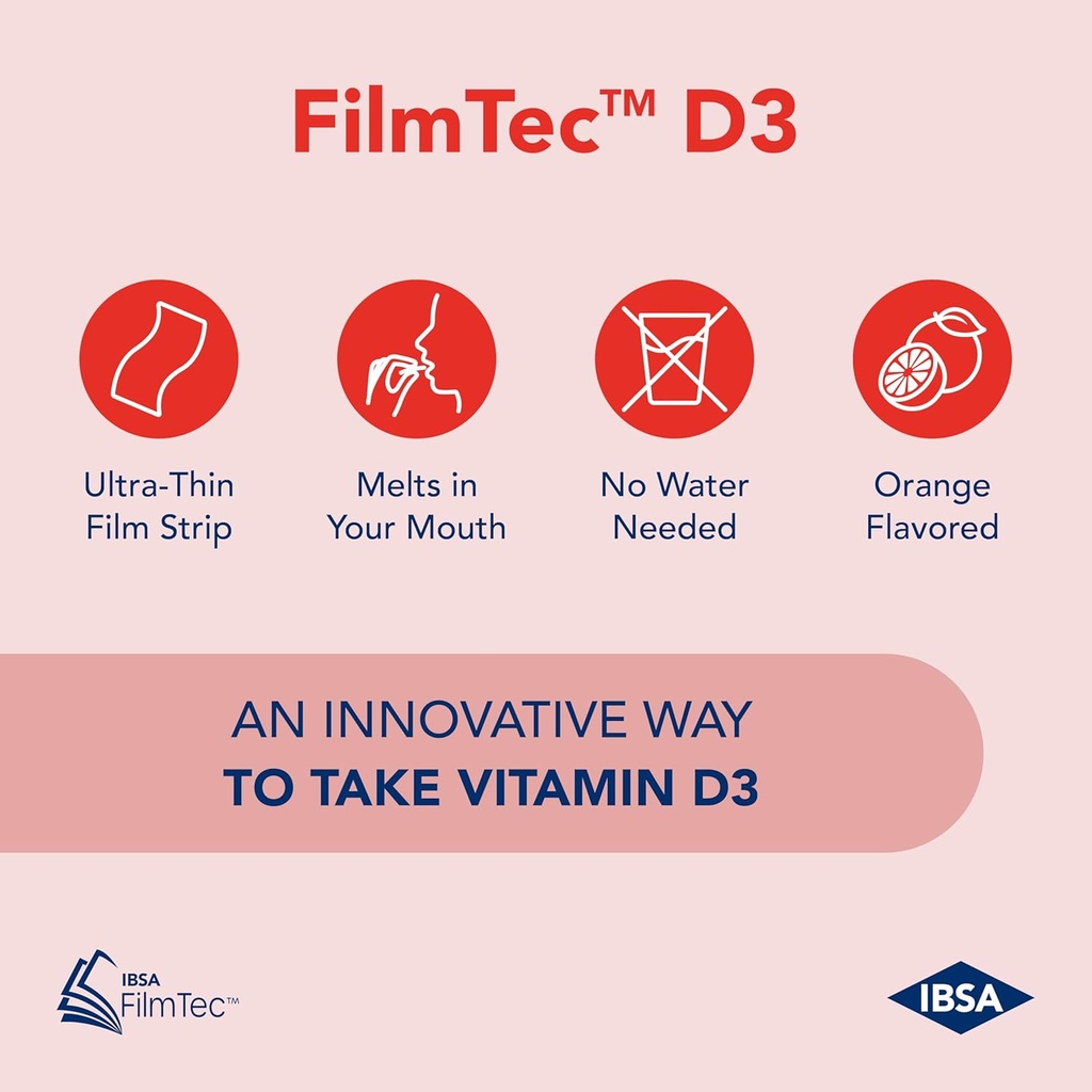 Ibsa FilmTec D3 - Dietary Supplement – 2000 IU Vitamin D3-30 Oral Dissolving Films for Immediate Release and Tolerability - Gluten-Free, Lactose-Free, Sugar-Free, Non-GMO 3