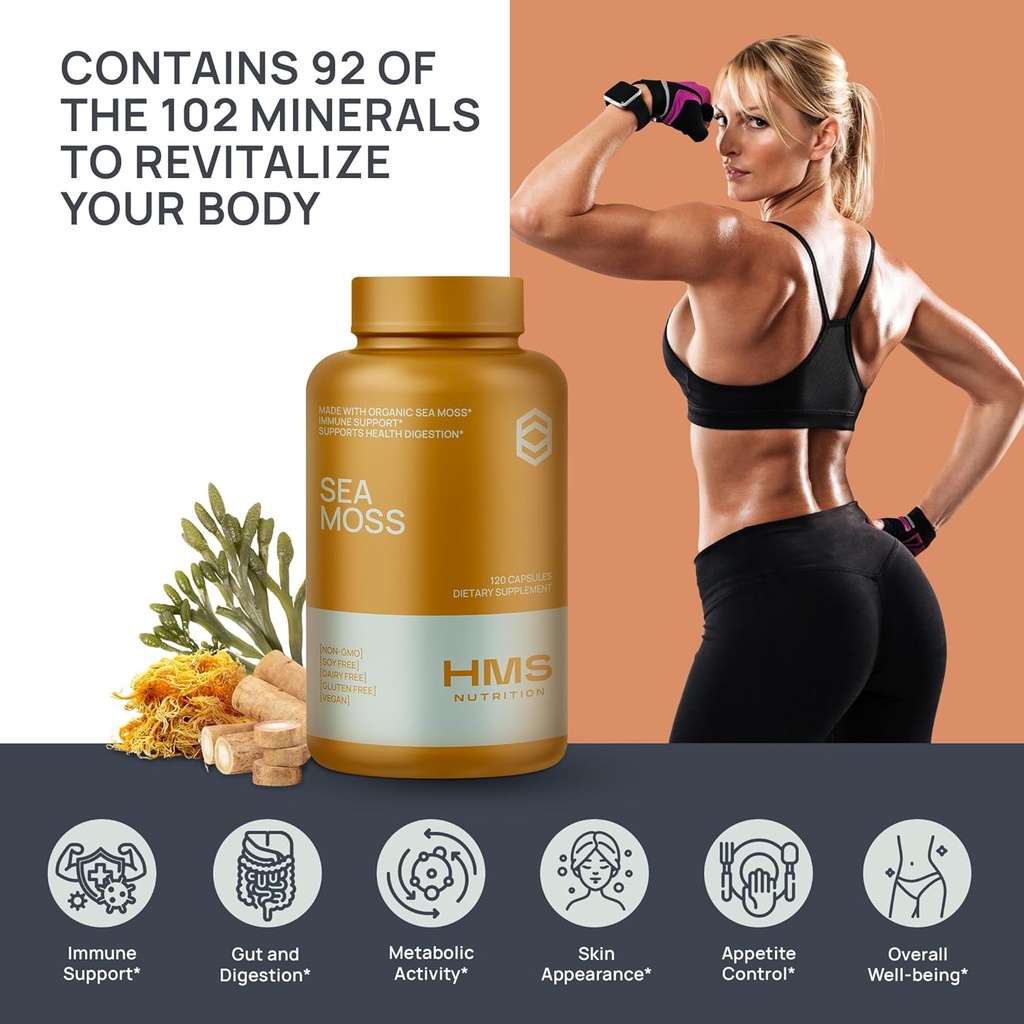 Organic Sea Moss Organic Bladderwrack Organic Burdock 120ct 60 Serving 2 Month Supple Vegetable Capsules 6