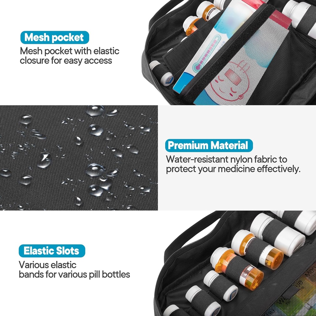 Damero Pill Bottle Organizer, Travel Medicine Bag Medication Organizer Storage for Pills Bottles and Medical Supplements, Black(Bag ONLY) 3