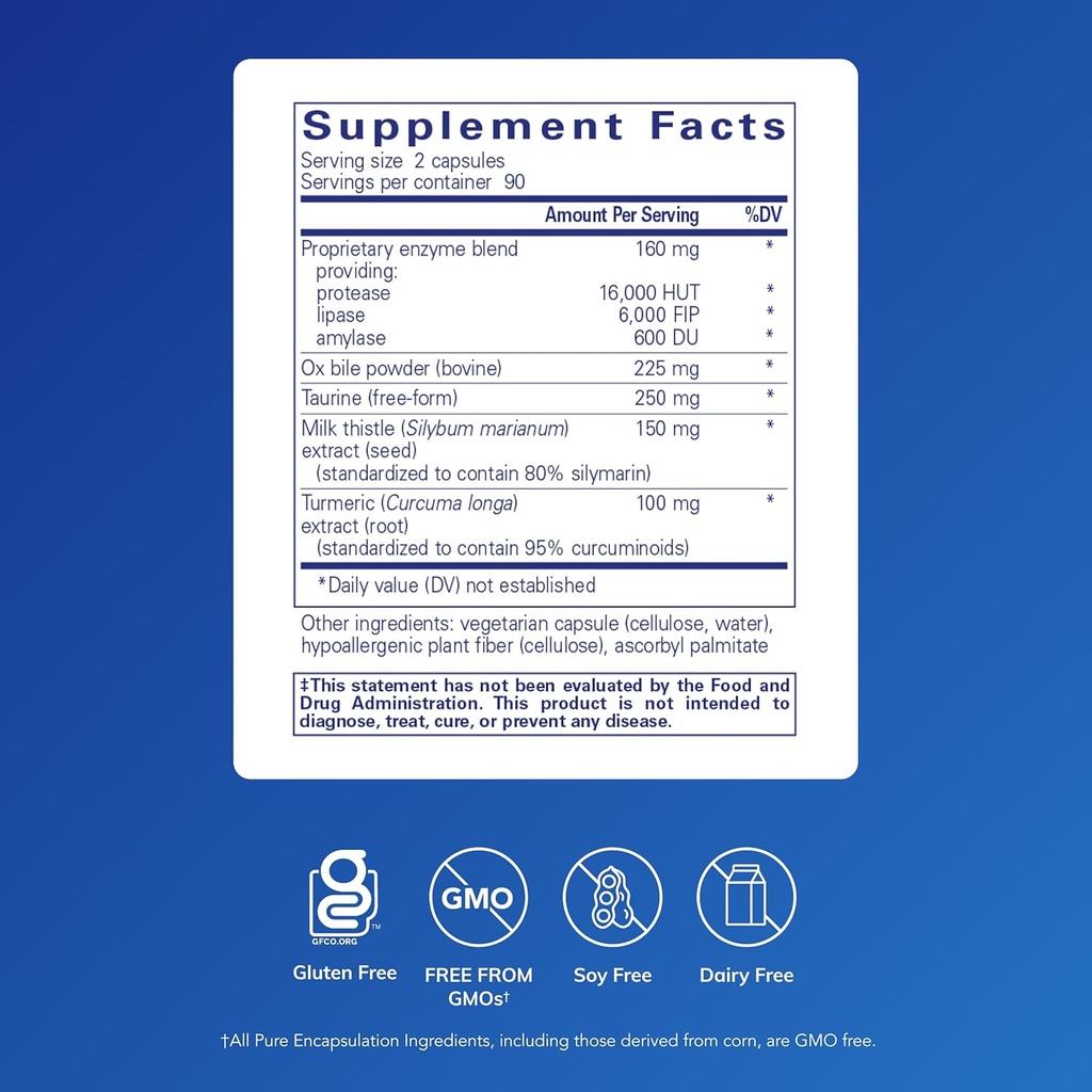 Pure Encapsulations Digestion GB - Digestive Enzyme Supplement - for Gallbladder Support & Gut Health* - with Bile Salts & Digestive Enzymes Blend - Gluten Free & Non-GMO - 180 Capsules 3