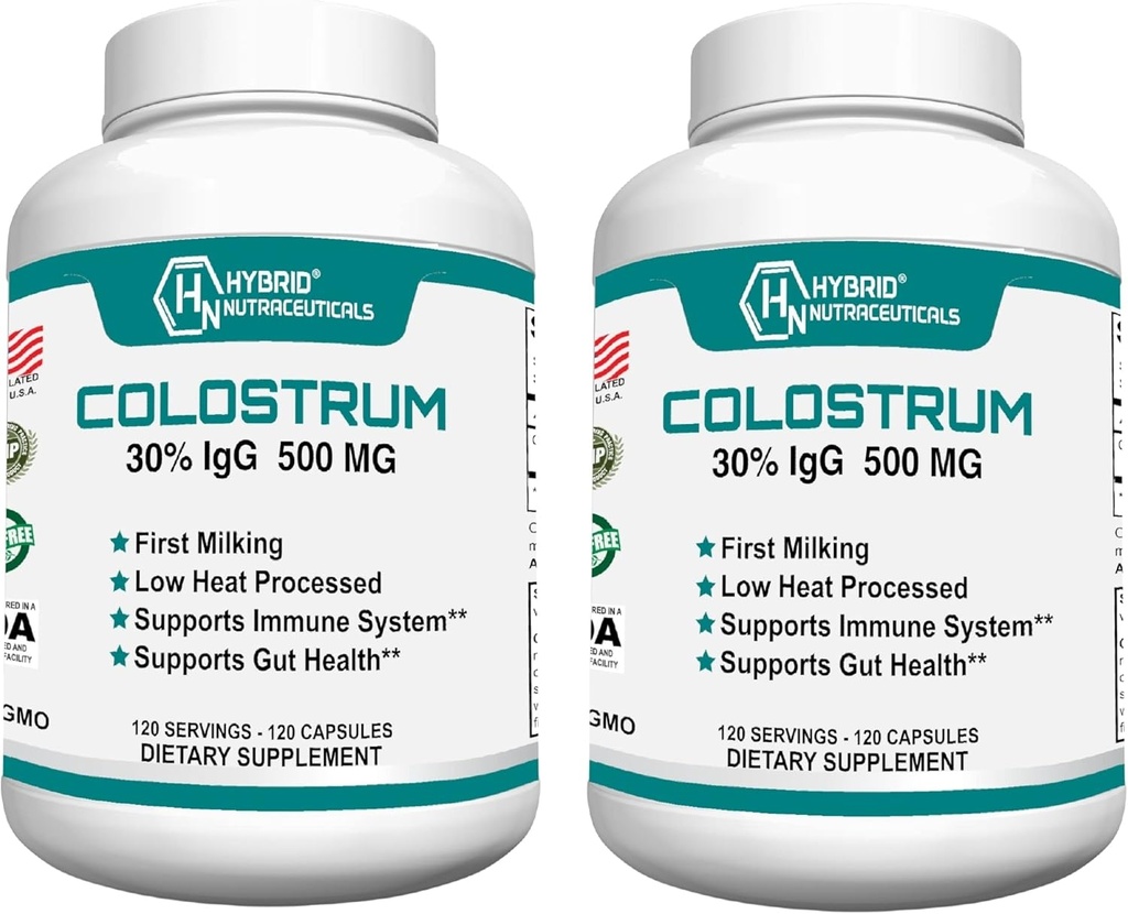 Hybrid Nutraceuticals Bovine Colostrum Supplement - Muscle Building - Immune Support - Powerful Digestion - Lactoferrin Supplement (120 Colostrum Capsules - 500mg - 30% IgG) 2