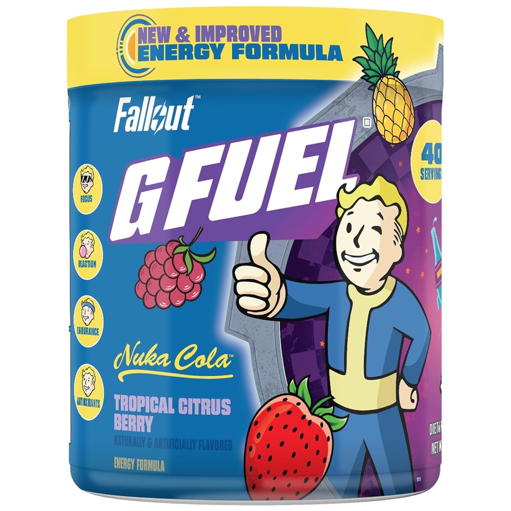 G Fuel Nuka Cola Energy Powder, Sugar Free, Clean Caffeine Focus Supplement, Water Mix, Tropical Citrus Berry Flavor, Focus Amino, Vitamin + Antioxidants Blend - 9.8 oz (40 Servings) 2
