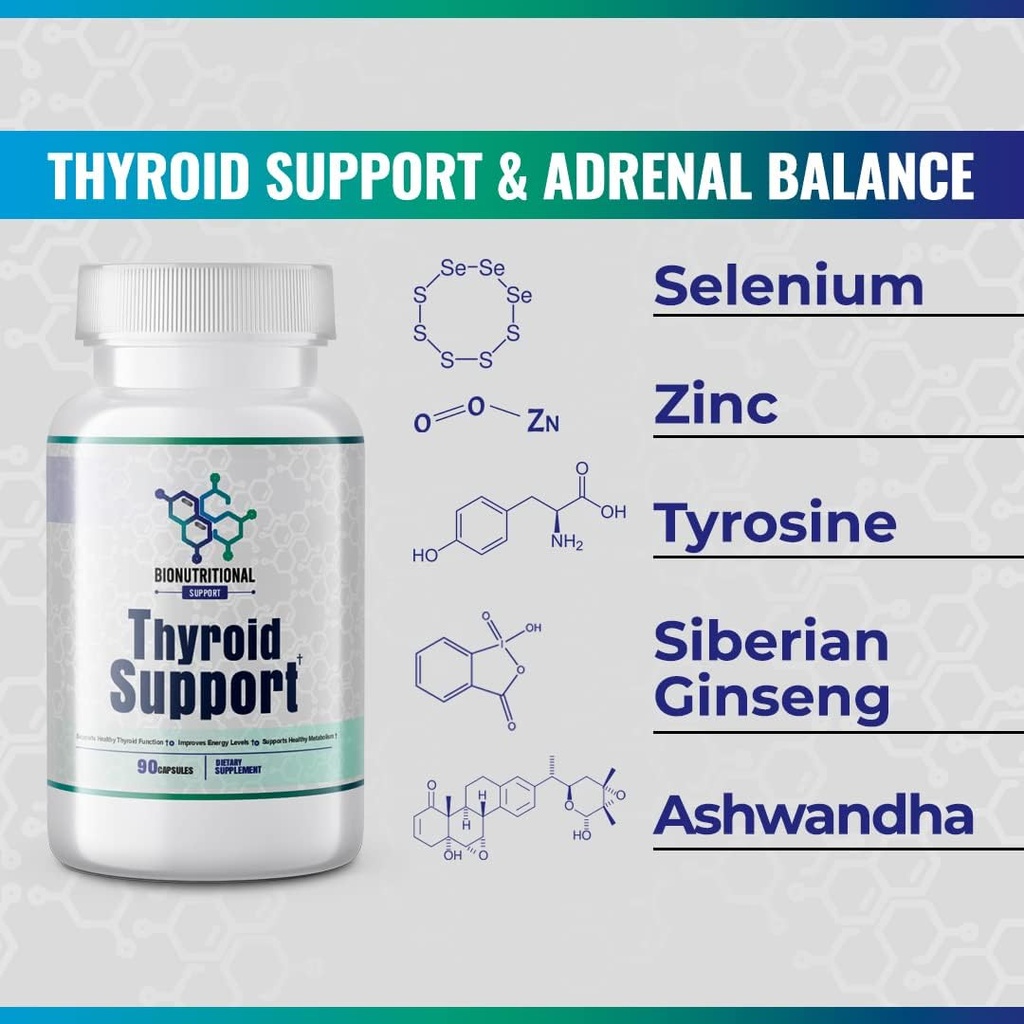 Thyroid Support - Ltyrosine, Iodine, Vitamin B12 Complex, Zinc, Selenium, Ashwagandha, Copper & More 30 Day Supply 3