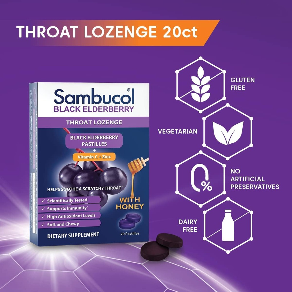 Sambucol Black Elderberry Throat Lozenges - Elderberry Cough Drops for Adults, Elderberry Zinc Lozenges Throat, Elderberry Lozenges - 20 Count 4