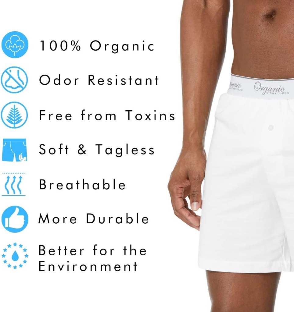 Organic Signatures Men's Boxers 100% Organic Cotton, Soft Boxers for Men, 3-Pack 3