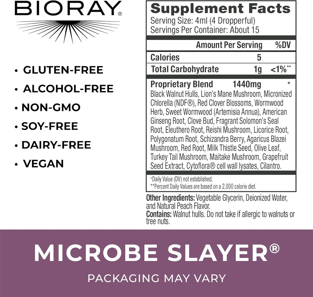 BIORAY Daily Microbe Slayer - 2 fl oz - Promotes Balance of Intestinal Microbes & Nourishes The Liver - Non-GMO, Vegetarian, Gluten Free 3