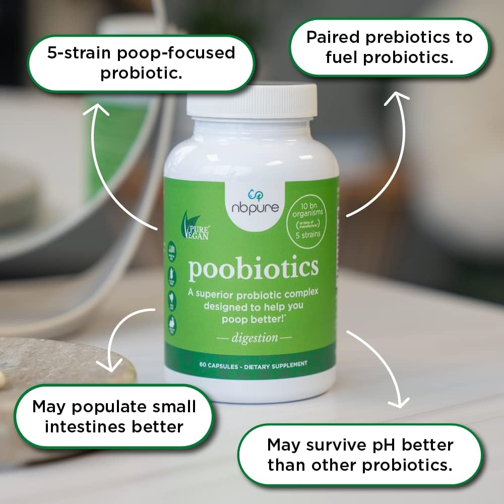 nbpure Poobiotics, Vegan Pre & Probiotics – Gut Health & Microbiome Balance Support for Men & Women – Supports IBS, Diarrhea, Constipation, Leaky Gut Relief – Lactobacillus & Bifidobacterium 4