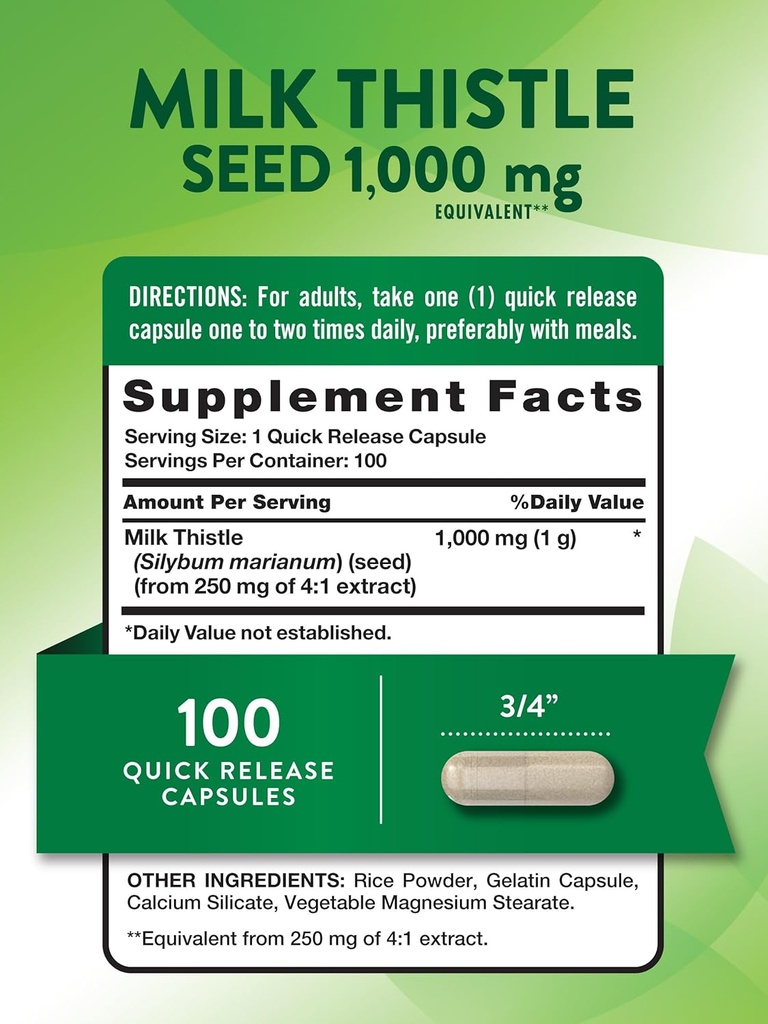 Nature's Truth Milk Thistle Seed Extract 1000mg | Herbal Supplement | 100 Capsules | Non-GMO & Gluten Free 3