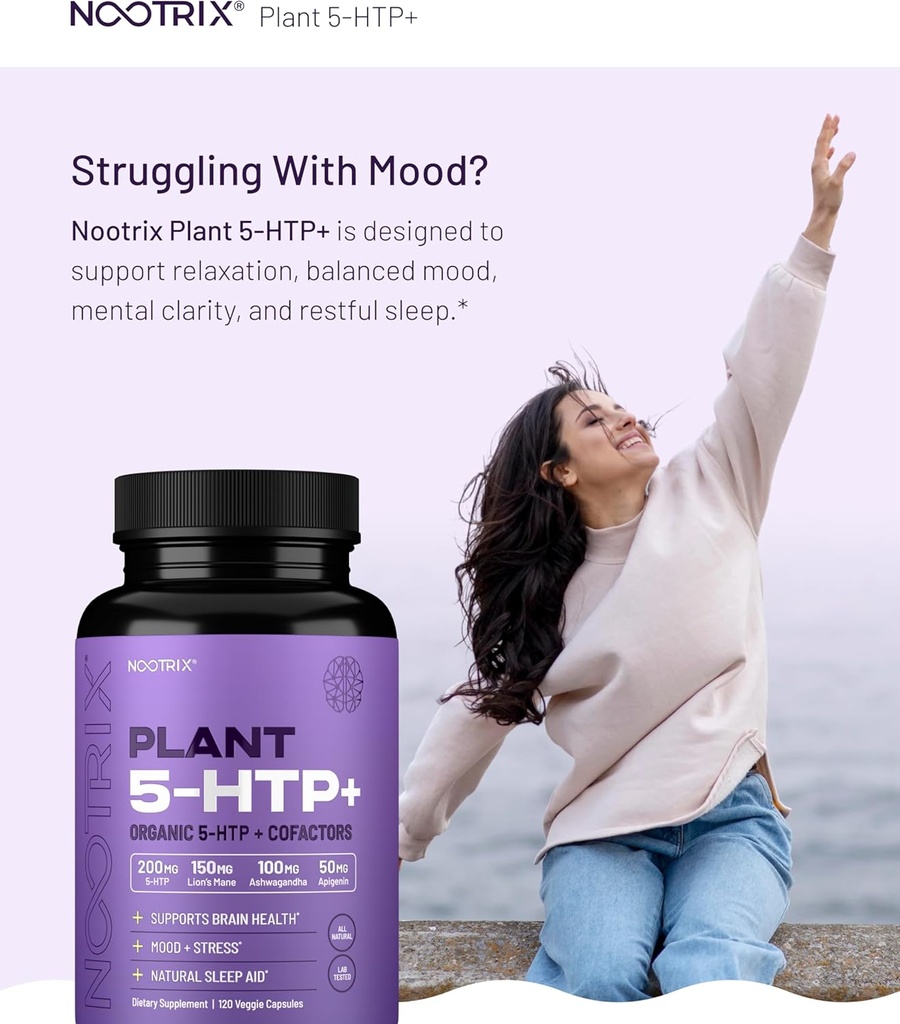 Nootrix Organic Plant 5 HTP+ Supplement | Supports Memory, Mental Focus, Cognitive Health & Energy | Promotes Healthy Mood & Brain Function | Vitamin B6 & L Theanine | 240 Capsules 3