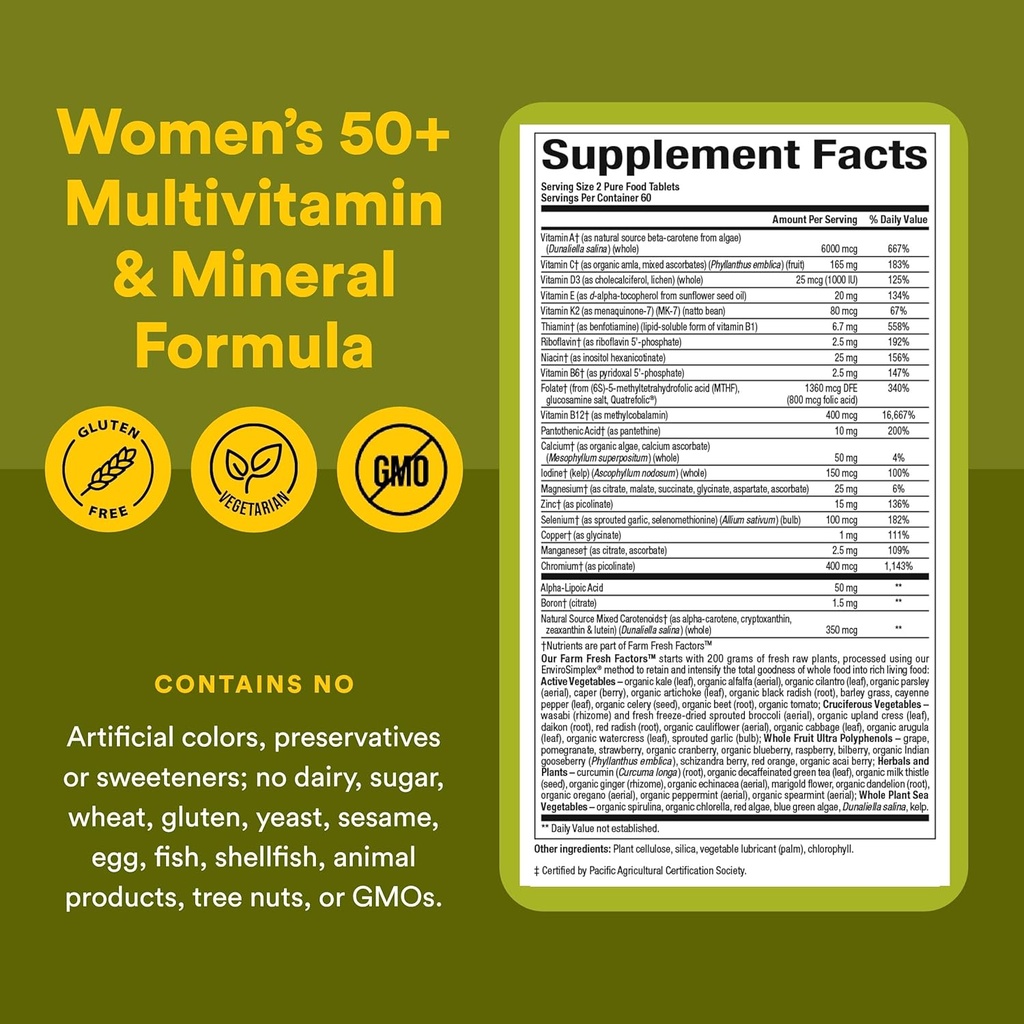 Natural Factors Whole Earth & Sea Women's 50+ Multivitamin & Mineral, 1 Serving Contains Nutrition Equivalent to ½ lb of Veggies, 120 Tablets 6