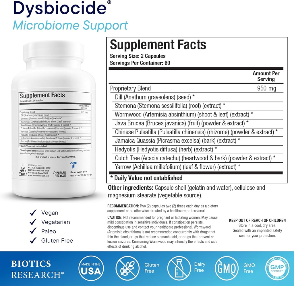 Biotics Research Dysbiocide Synergistic Botanical Blend Supports Normal Gut Health for Women & Men - Digestive Health Supplement - Supports Balanced Gut microbiome - 120 Capsules 3