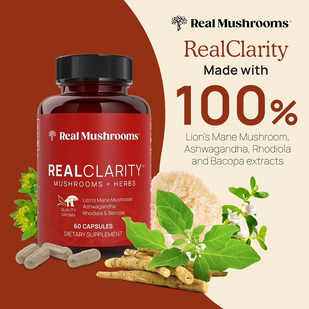 Real Mushrooms RealClarity (60ct) and Reishi (90ct) Capsules Bundle - Mushroom Supplement for Mental Clarity, Focus, Relaxation, Sleep & Longevity - Vegan, Non-GMO, Verified Levels of Beta-Glucans 3
