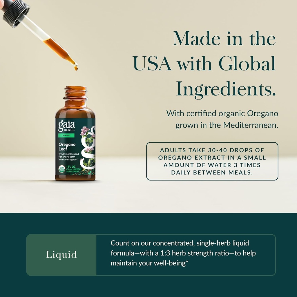 Gaia Herbs Oregano Leaf - Immune Support Herbal Supplement - with Oregano Leaf Extract - Certified Organic - 1 Fl Oz (23 Servings) 5