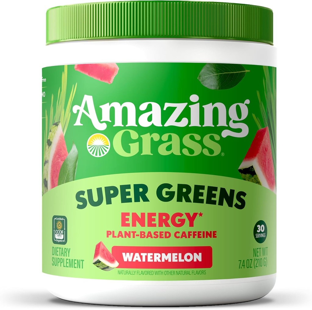 Amazing Grass Greens Blend Energy: Smoothie Mix, Super Greens Powder & Plant Based Caffeine with Matcha Green Tea & Beet Root Powder, Watermelon, 30 Servings (Packaging May Vary) 2