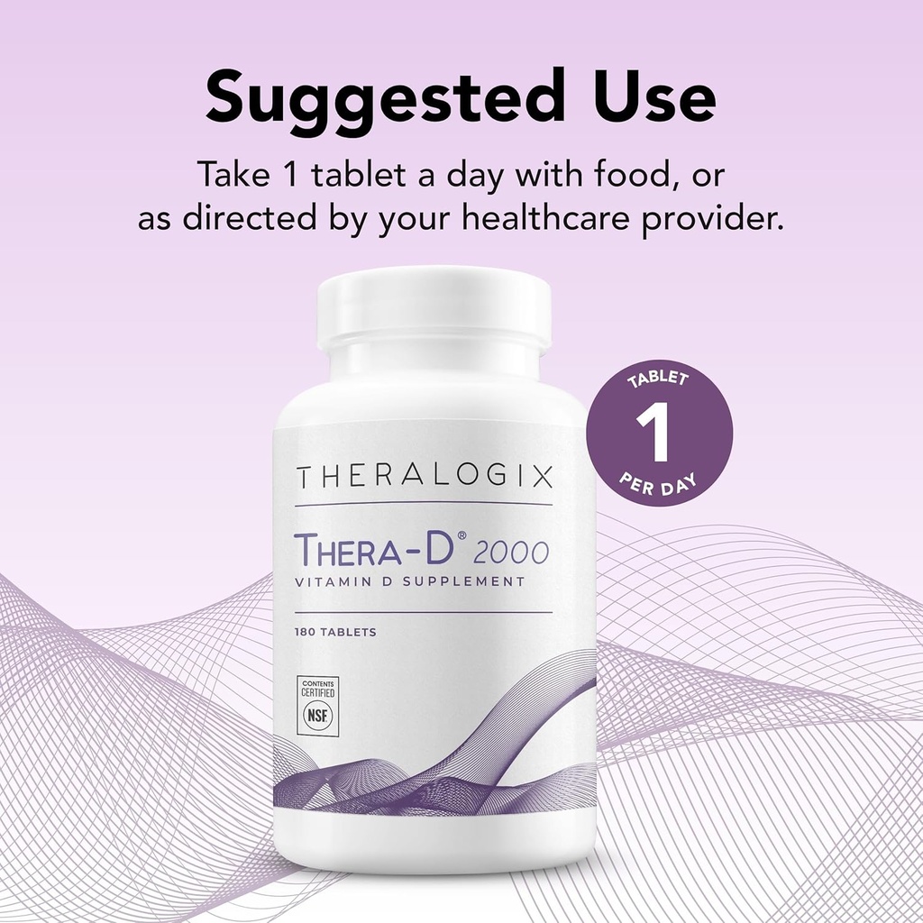 Theralogix Thera-D 2000 Vitamin D Supplement - 2,000 IU (50 mcg) Vitamin D3 Tablets - 180-Day Supply - Immune Support Supplement for Women & Men - Aids Bone & Heart Health - NSF Certified -180 Tablets 4