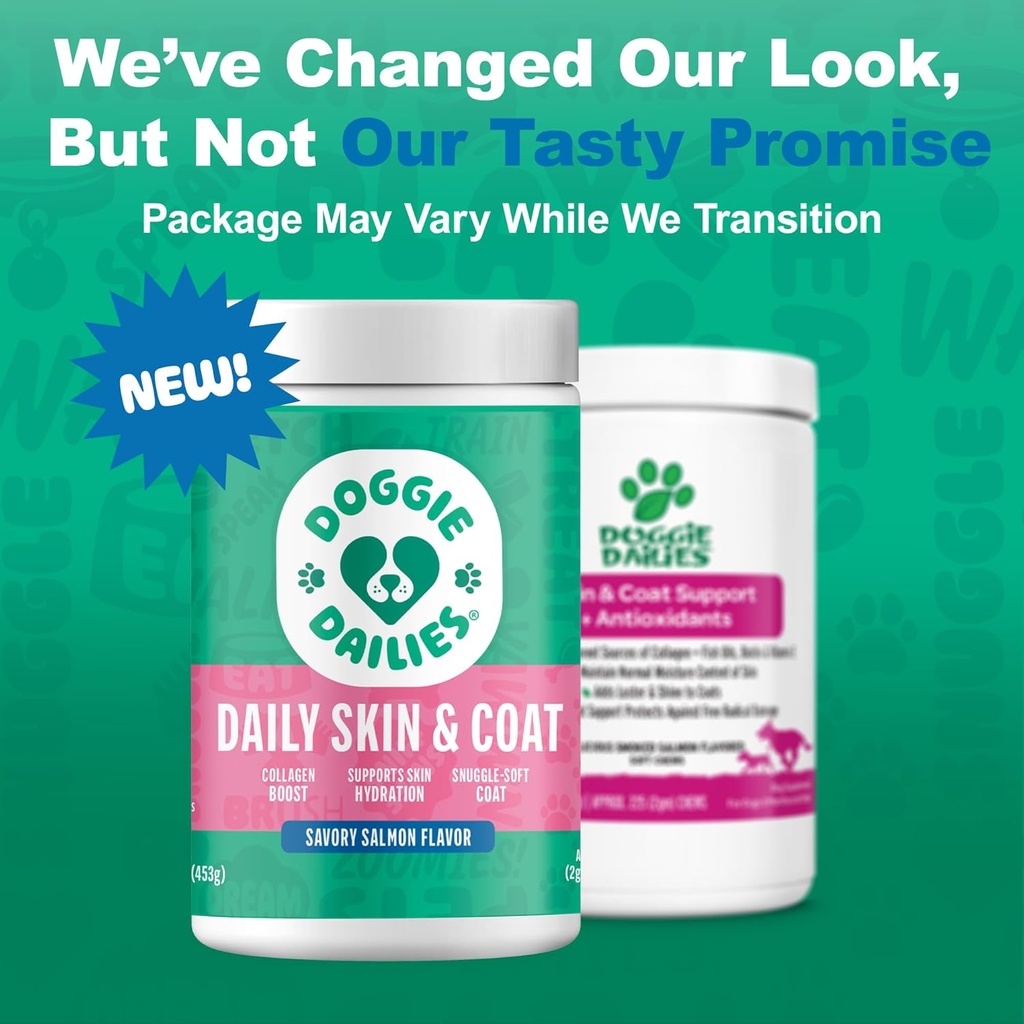 Doggie Dailies Skin & Coat Supplement Support, Salmon Oil for Dogs Skin and Coat with Collagen, Omega 3, Krill Oil, Biotin, & Coconut Oil for Dogs (Salmon) 225 Soft Chews 3