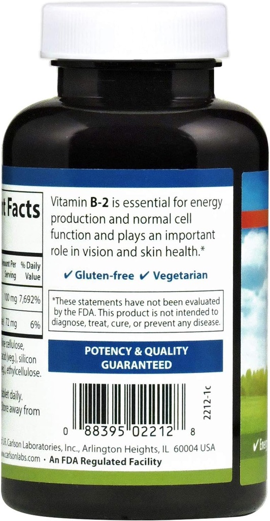 Carlson - B-2, 100 mg Riboflavin, Energy Production, Vision Support & Healthy Skin, 250 Vegetarian Tablets 4